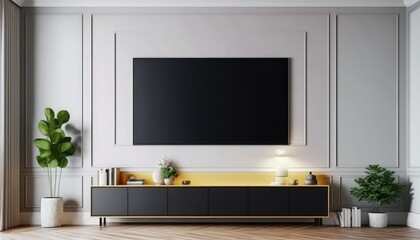 TV and cabinet in modern living room, Living room interior with modern and cabinet