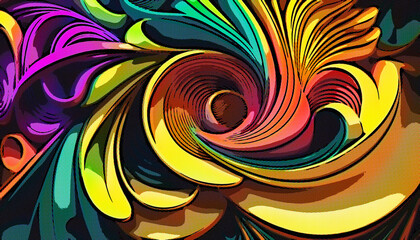 Abstract floral colorful background  with swirls, comics style illustration. AI generative