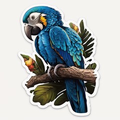 Representative sticker of fictional blue macaw, created in AI in high qualit