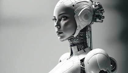 Artificial Intelligence humanoid machine. Designed to closely resemble a human. AI android robot. Generative AI.