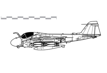 Grumman A-6E Intruder. Vector drawing of carrier based attack aircraft. Side view. Image for illustration and infographics.