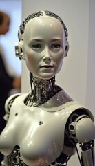 Artificial Intelligence humanoid machine. Designed to closely resemble a human. AI android robot. Generative AI.