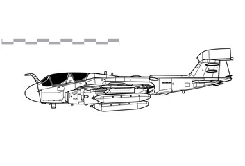 Grumman EA-6B Prowler. Vector drawing of carrier based electronic warfare aircraft. Side view. Image for illustration and infographics.