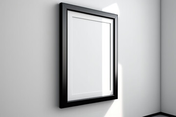 black picture frame on a wall - blank mockup -made with generative ai