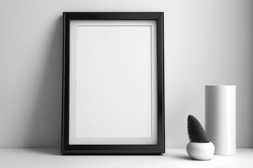 room with wall and frame  - blank mockup -made with generative ai