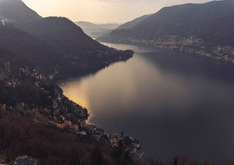 Aerial view of Lake Como during a cloudy afternoon - 579873207