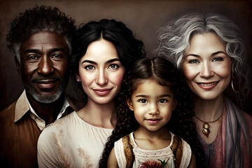 Obraz premium Portrait of happy family, generative AI