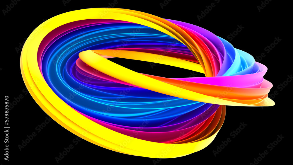 Poster rainbow abstract twisted shape. bright curl, artistic spiral. abstract element for design. 3d render
