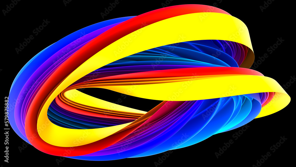 Poster rainbow abstract twisted shape. bright curl, artistic spiral. abstract element for design. 3d render