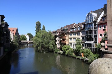Fototapeta na wymiar Riverfront residential architecture in Nuremberg, Germany