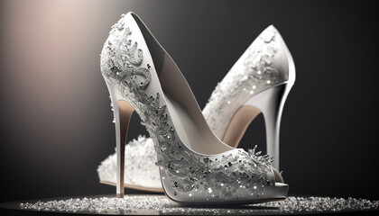 white glitter bride wedding shoes .Generative AI