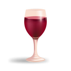 Wine glass filled with red wine on a clean white background. The design is perfect for use in projects related to wine, beverage, celebration, and luxury.