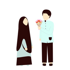 Faceless Muslim Couple Holding Flowers