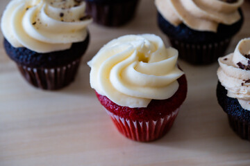 Mini red velvet cupcake with icing