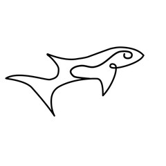 Single one line drawing sharks fish