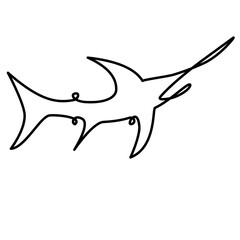 Single one line drawing sharks fish
