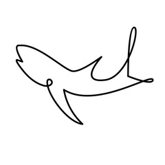 Single one line drawing sharks fish