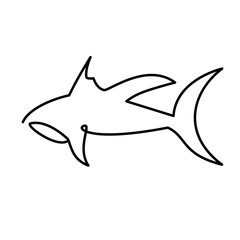 Single one line drawing sharks fish