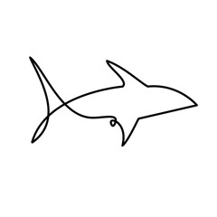 Single one line drawing sharks fish