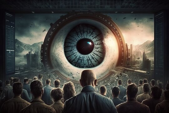 World government that uses advanced technology to monitor and control the population, concept of Surveillance State and Big Data, created with Generative AI technology