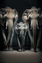 Fototapeta premium Majestic Elephant Family in V Formation, AI Generative