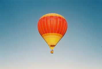 hot air balloon in flight on film