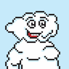 cloud man character with smiling expression in pixel art design style 