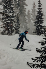 skiing in the mountains