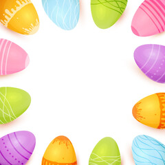 Happy Easter square card frame egg colorful. Rainbow classic greeting template traditional spring background candy color painted eggs geometric pattern kid cute border empty postcard religion holiday