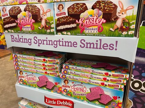 Grocery store Little Debbie snack cakes easter themed
