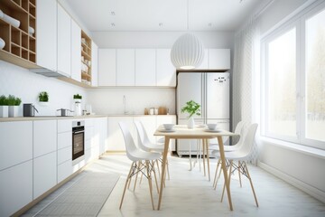 Fototapeta na wymiar The clean white kitchen architecture emphasizes simplicity, elegance, and sophistication, with modern design and functional features to suit your lifestyle and needs, GENERATIVE AI