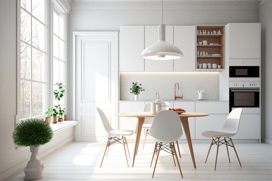 The clean white kitchen architecture emphasizes simplicity, elegance, and sophistication, with modern design and functional features to suit your lifestyle and needs, GENERATIVE AI