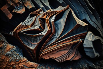 Abstract composition of a rock formation with the natural patterns and shapes, concept of Organic Architecture and Textural Contrast, created with Generative AI technology
