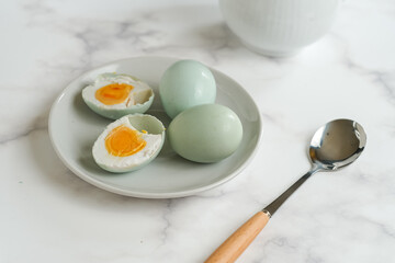 Salted eggs on a plate