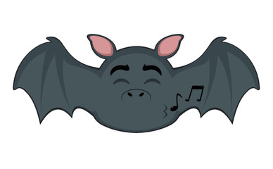 vector illustration of vampire bat whistling with musical notes with musical notes on the lips