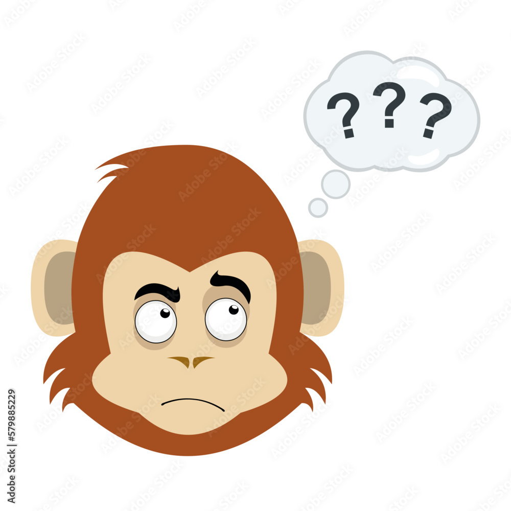 Aufkleber vector illustration face of a cartoon monkey with a thinking expression or doubt, with a cloud of th