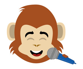 vector illustration face of a monkey primate cartoon singing with a microphone in hand