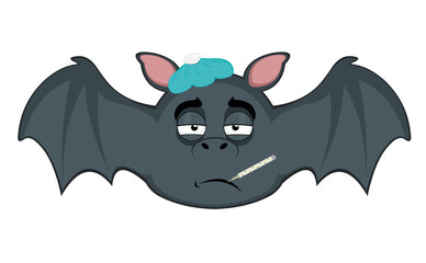 vector illustration of sick vampire bat, with a thermometer in his mouth and a bag of water on his head