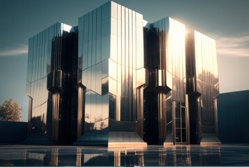 modern mirrored office building in the city, generative ai