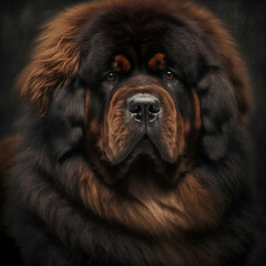 Studio shot with adorable huge tibetan mastiff dog portrait with the curiosity and innocent look as concept of modern happy domestic pet in ravishing hyper realistic detail by Generative AI.