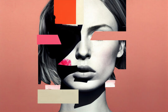 portrait de femme d&eacute;compos&eacute; artistique censur&eacute; et d&eacute;chir&eacute;, oppression et censure