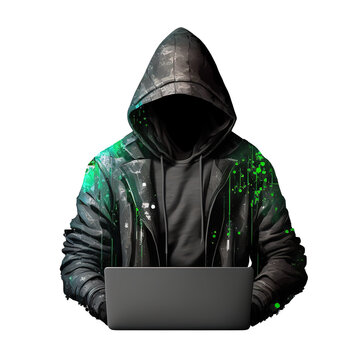 A man in a black hoodie with green paint on it isolated on transparent background. Generative AI