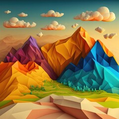 Fototapeta na wymiar A papercut scenario of a mountain landscape with a nature background can add texture and depth to your art collection, GENERATIVE AI