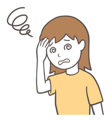 めまいでクラクラしている若い女性、シンプル