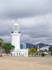  lighthouse is now defunct. Embankment in Batumi. Beautiful architecture by the sea.