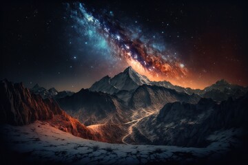 Obraz na płótnie Canvas Landscape at night with star sky and milky way galaxy. Generative AI