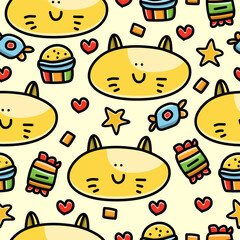 Cat doodle cartoon pattern illustration design