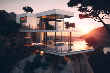 Fototapeta premium A modern and minimalist white house, created with Generative AI technology