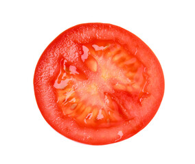 Slice of tomato for burger isolated on white, top view