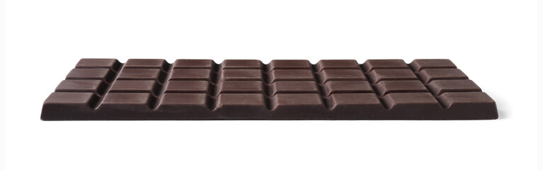 Delicious dark chocolate bar isolated on white